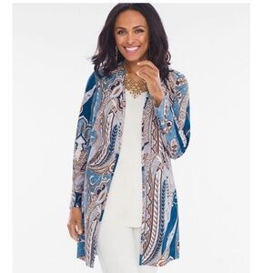 Chico's Multicolor Paisley Faux Suede Very Soft Open Cardigan 0